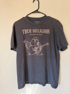 True Religion Graphic T-Shirt Buddha Guitar Gray Tee Size Large